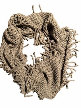 Studio Chunky Knit Fringe Infinity Scarf - Beige